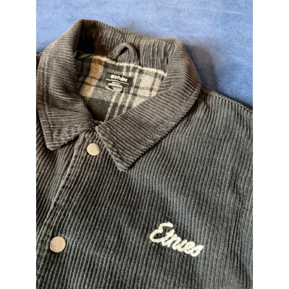 Etnies Black Corduroy Skate Jacket Flannel Lined Mens Size M Heavy Duty Quilted